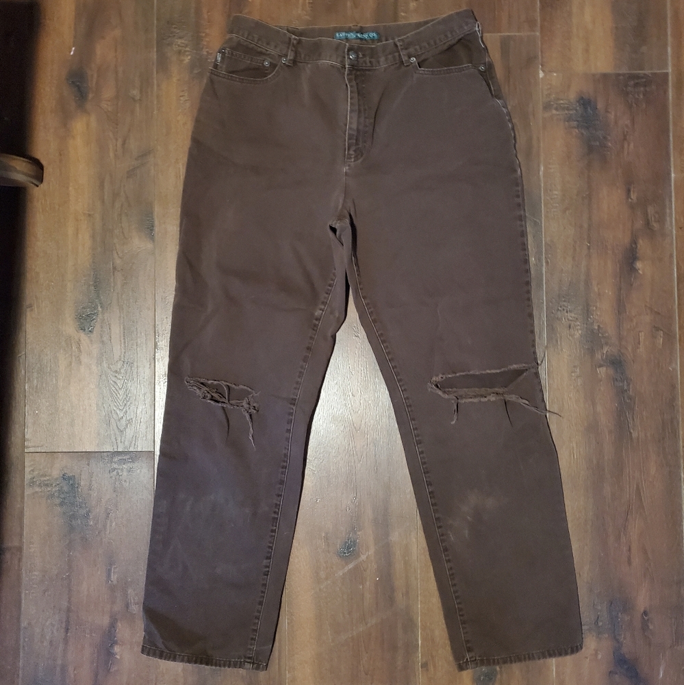 Highwaisted Straight Legged Brown Mom Jeans Lauren Jeans Co Size 12 WellLoved